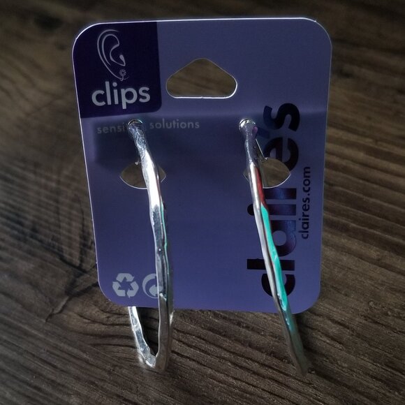 Claire's Clip-on Silver Hoop Earrings - Picture 3 of 7